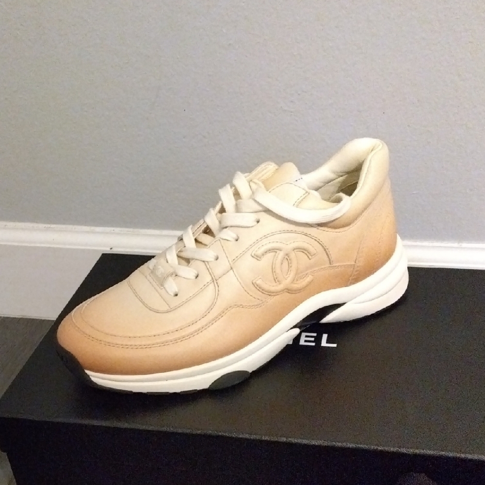 CHANEL Women's Tan and Cream Sneakers